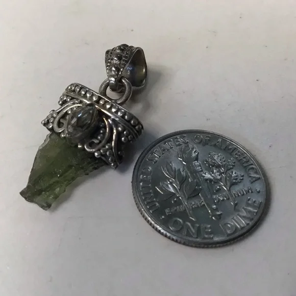 Sterling Moldavite & Herkimer Pendant - Picture 2 of 5